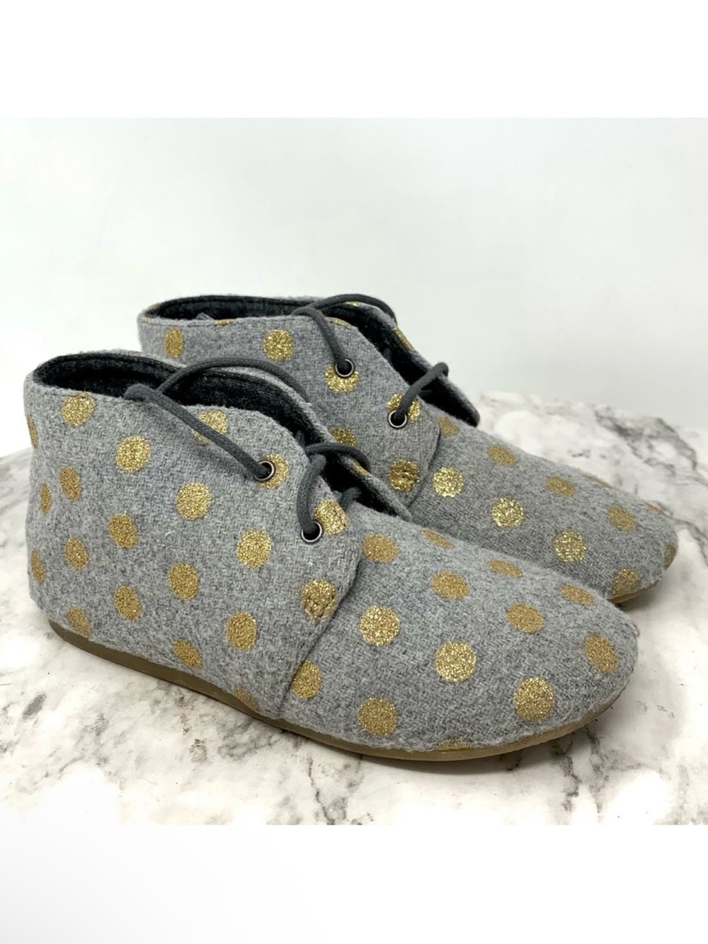 Zara Baby Gold Polka Dot Gray Wool Lace Up Boots 25/7.5 Toddler Classic Preppy